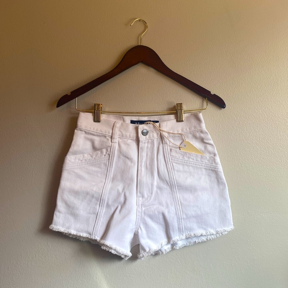 Afends. Brand New. High Waisted, White Denim Shorts.